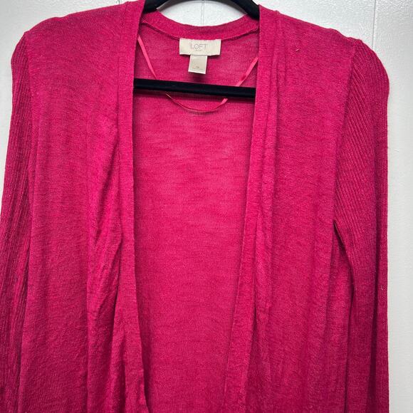 LOFT Silk Ramie Blend Long Sleeve Open Front Women's Pink Cardigan Size Medium - Picture 3 of 11